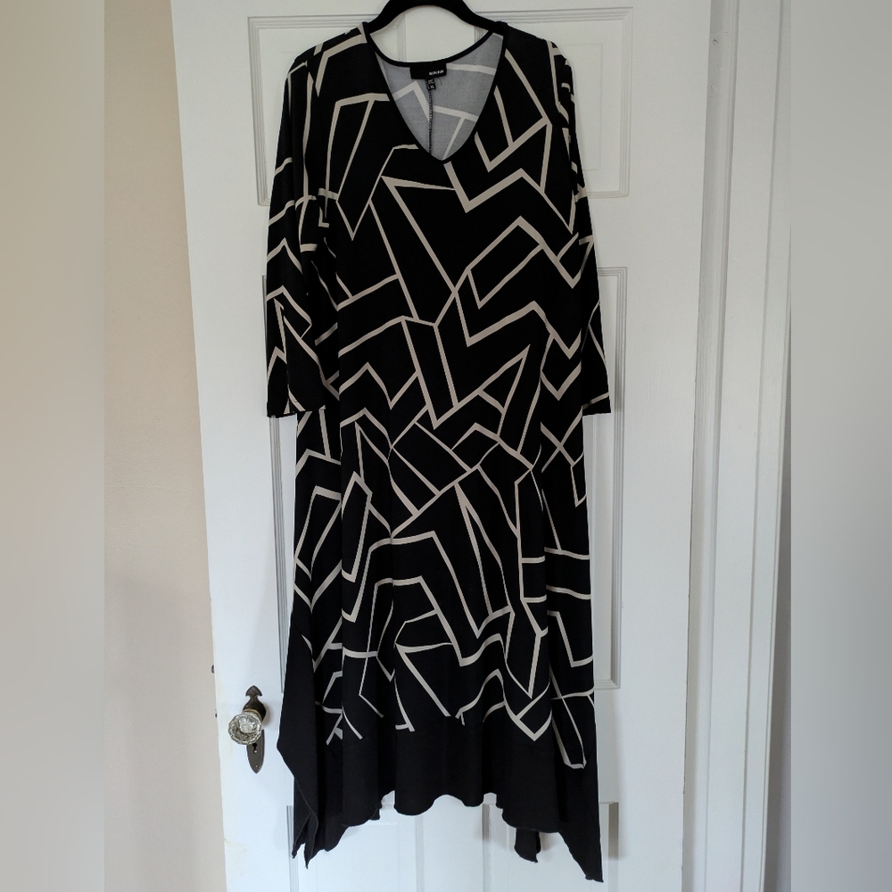 Sun Kim Abstract Assymetrical 3/4 Sleeve Dress Sz XL
